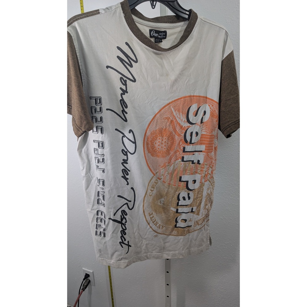 One Color Nation Mens Money Power Respect Self Paid Graphic Tee Cream Brown L